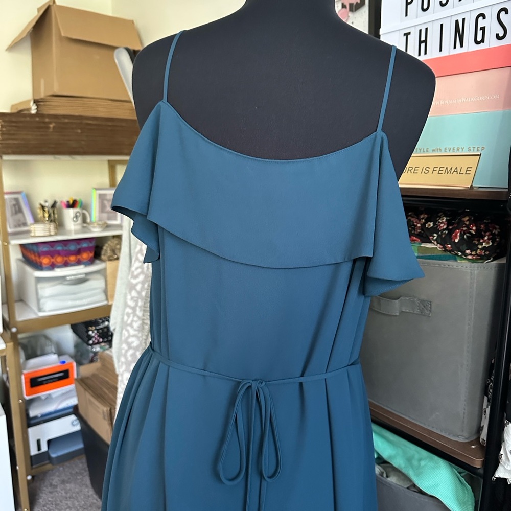LOFT Blue Midi Dress with Ruffle Detail - Picture 8 of 12